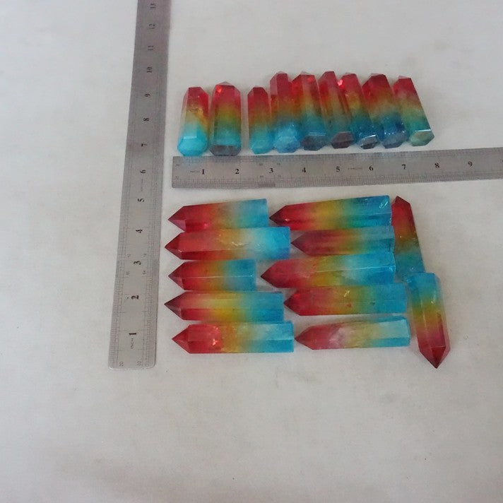 40Pcs 2KG 4.4LB Aqua Aura Rainbow Quartz Crystal Point Tower Titanium Coating Healing