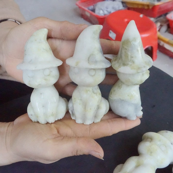 10Pcs 2.5KG 5.5LB Natural Cauliflower Jasper Crystal Wizard Cat Carved Sculpture Carvings Healing