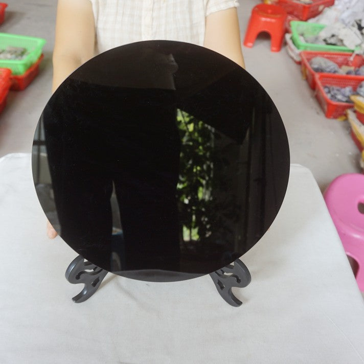 7.6LB 11.6" Big Natural Obsidian Quartz Crystal Mirror Disc Carving Healing 30cm