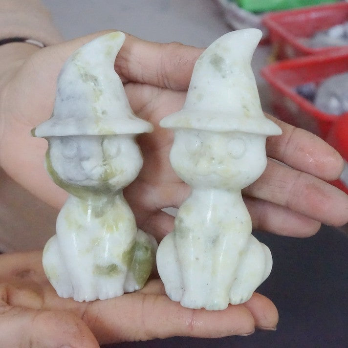 10Pcs 2.5KG 5.5LB Natural Cauliflower Jasper Crystal Wizard Cat Carved Sculpture Carvings Healing
