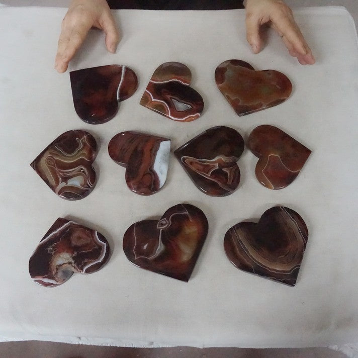 2KG 4.4LB 10Pcs Natural Banded Carnelian Agate Crystal Geode Heart Carved Healing