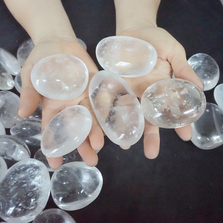 11LB 40Pcs Natural White Clear Quartz Crystal Palm Tumbeld Stone Healing