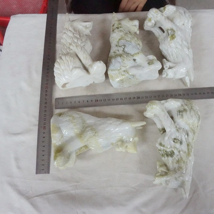 19.4LB 5Pcs Natural Serpentine Jade Xiuyu Crystal Wolf Carved Liaoning China