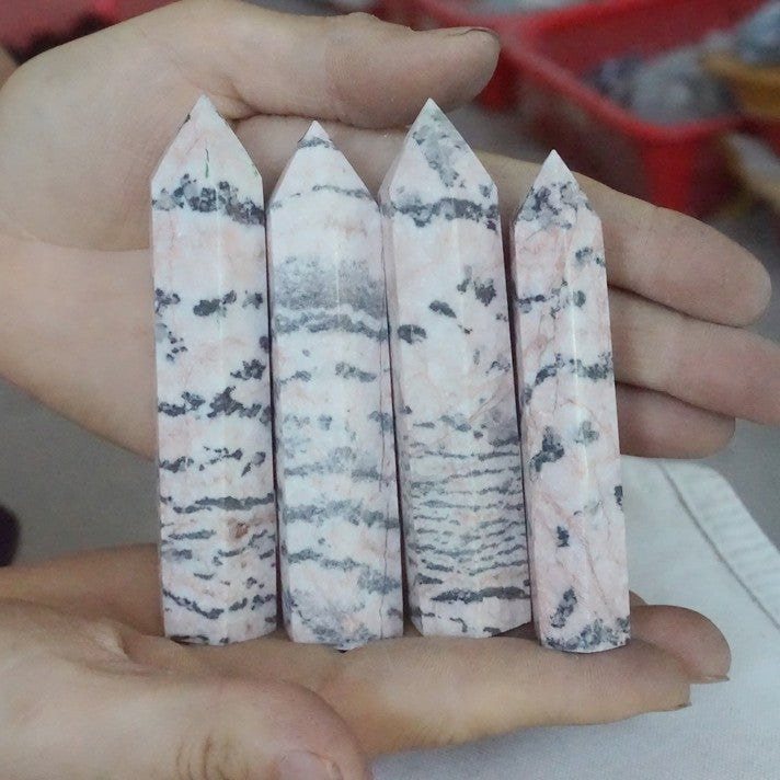 4.4LB 2kg 25Pcs Natural Pink Zebra Rock Jasper Crystal Point Tower Healing Sinkiang