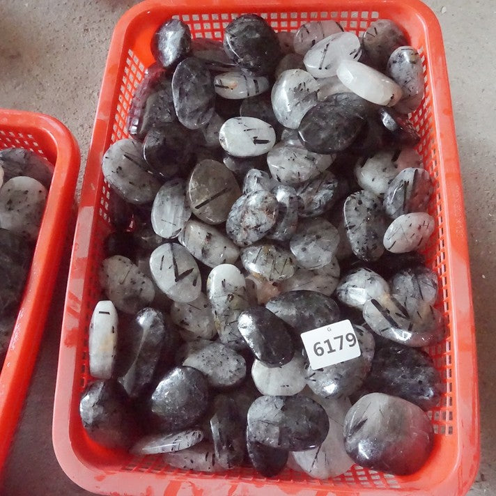 2KG 4.4LB 20Pcs Natural Black Hair Tourmaline Quartz Crystal Palm Stone Healing Wholesales