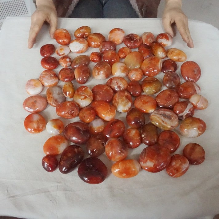 5KG 11LB 70Pcs Natural Red Carnelian Agate Crystal Palm Stone Polished Healing