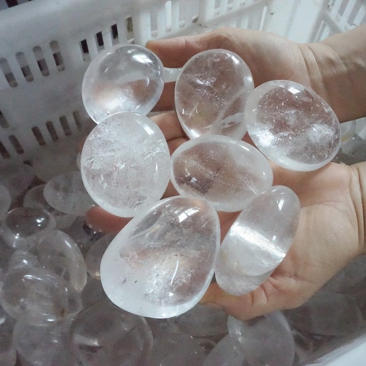11LB 40Pcs Natural White Clear Quartz Crystal Palm Tumbeld Stone Healing