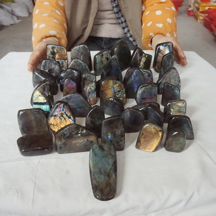 5Kg 11LB 40Pcs Natural Rainbow Labradorite Quartz Crystal Palm Stone Decoration Healing