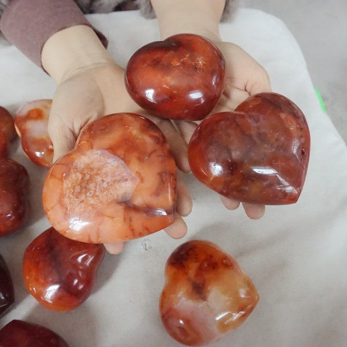 5KG 11LB 20Pcs Natural Red Carnelian Agate Quartz Crystal Heart Carved Healing