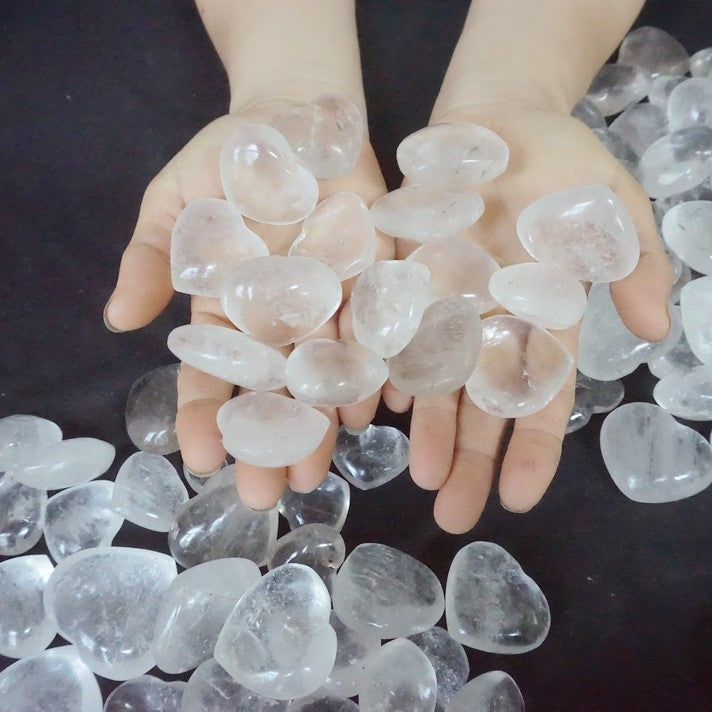 11LB 160Pcs Natural White Clear Quartz Crystal Heart Palm Tumbled Stone Healing