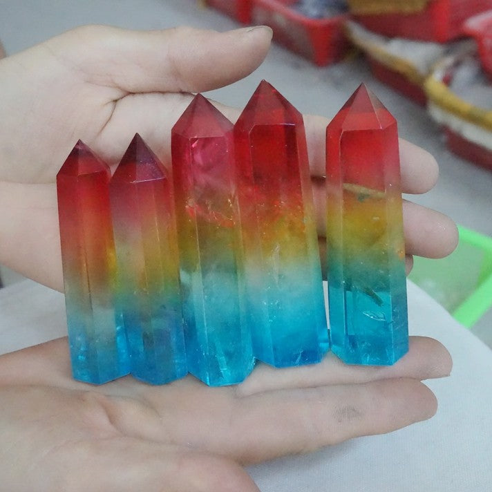 40Pcs 2KG 4.4LB Aqua Aura Rainbow Quartz Crystal Point Tower Titanium Coating Healing