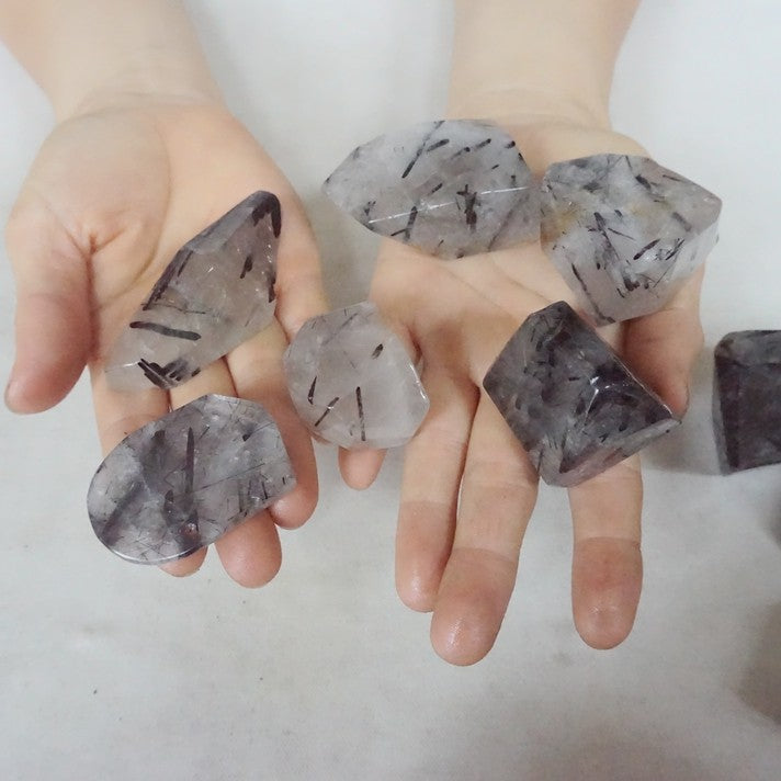 2KG  4.4LB 30Pcs Natural Black Hair Tourmaline Quartz Crystal Stone Tumbled Healing Bulk