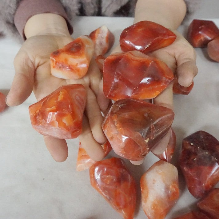 5KG 11LB 35Pcs Natural Red Carnelian Agate Crystal Flame Point Carved Polished Healing