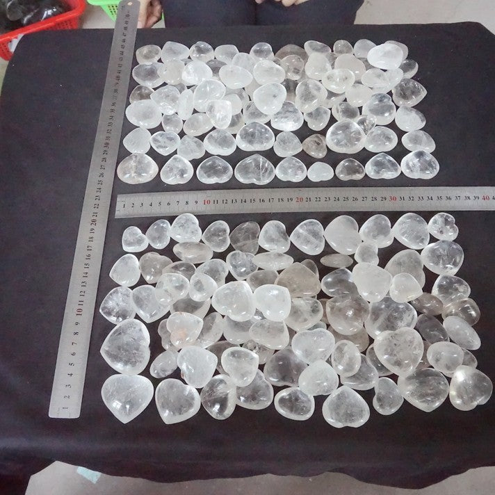 11LB 160Pcs Natural White Clear Quartz Crystal Heart Palm Tumbled Stone Healing