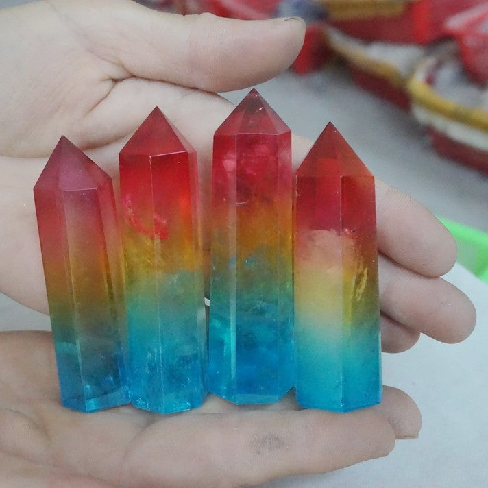 40Pcs 2KG 4.4LB Aqua Aura Rainbow Quartz Crystal Point Tower Titanium Coating Healing