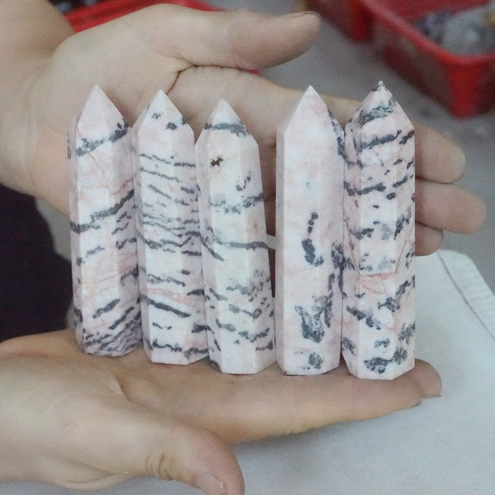 4.4LB 2kg 25Pcs Natural Pink Zebra Rock Jasper Crystal Point Tower Healing Sinkiang