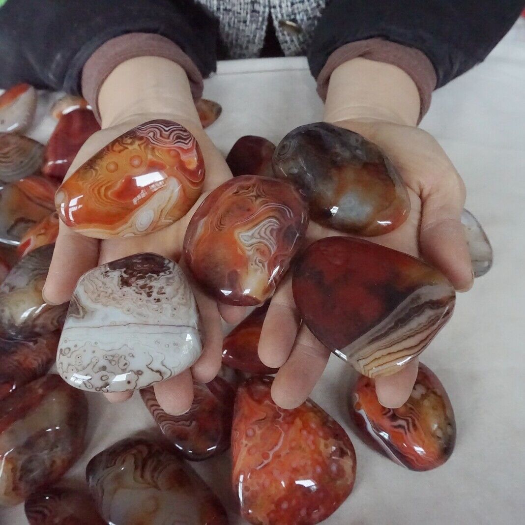 5Kg 11LB 46Pcs Natural Band Sardonyx Carnelian Agate Crystal Palm Stone Healing