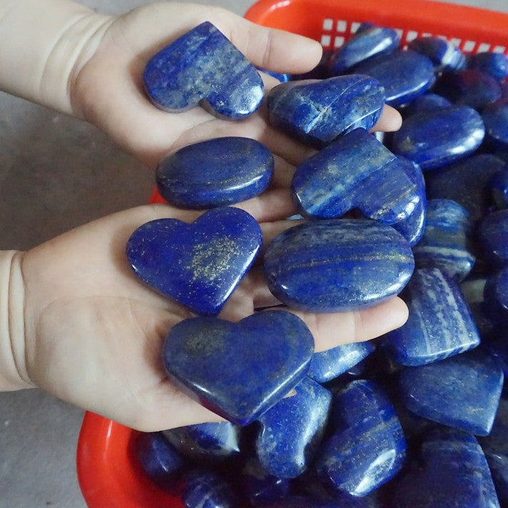 24 Pcs 2KG 4.4LB Natural Lapis Lazuli & Pyrite Crystal Palm Stone and Heart Carved Healing