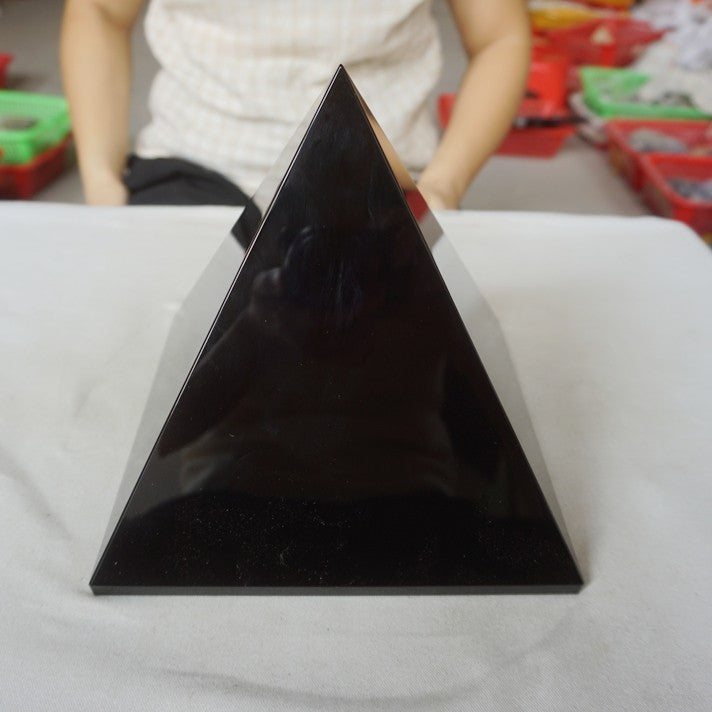 14.9LB 7.7" Natural Reiki Energy Charged Black Obsidian Pyramid Crystal Healing