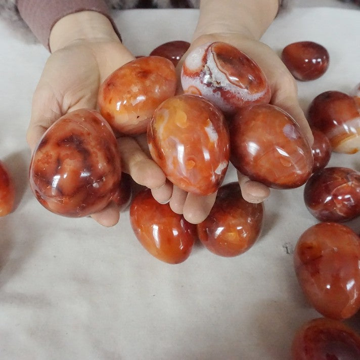 5KG 11LB 30Pcs Natural Red Carnelian Agate Quartz Crystal Egg Carved Polished Healing