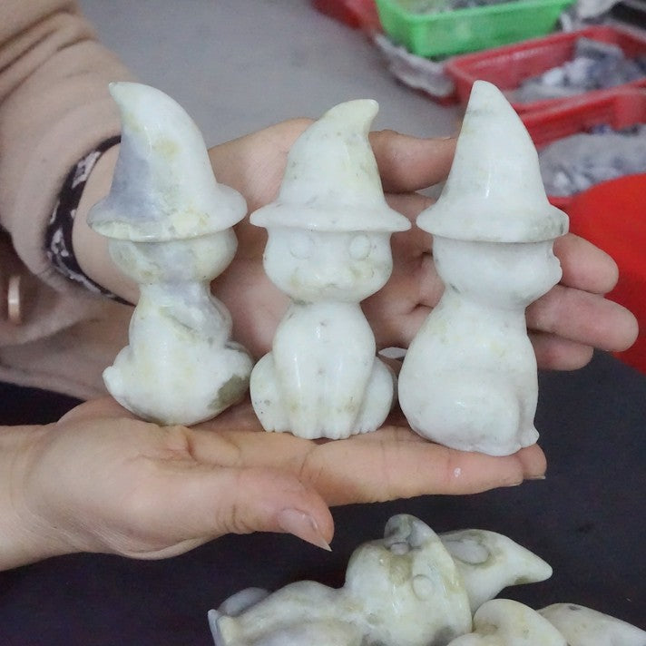 10Pcs 2.5KG 5.5LB Natural Cauliflower Jasper Crystal Wizard Cat Carved Sculpture Carvings Healing