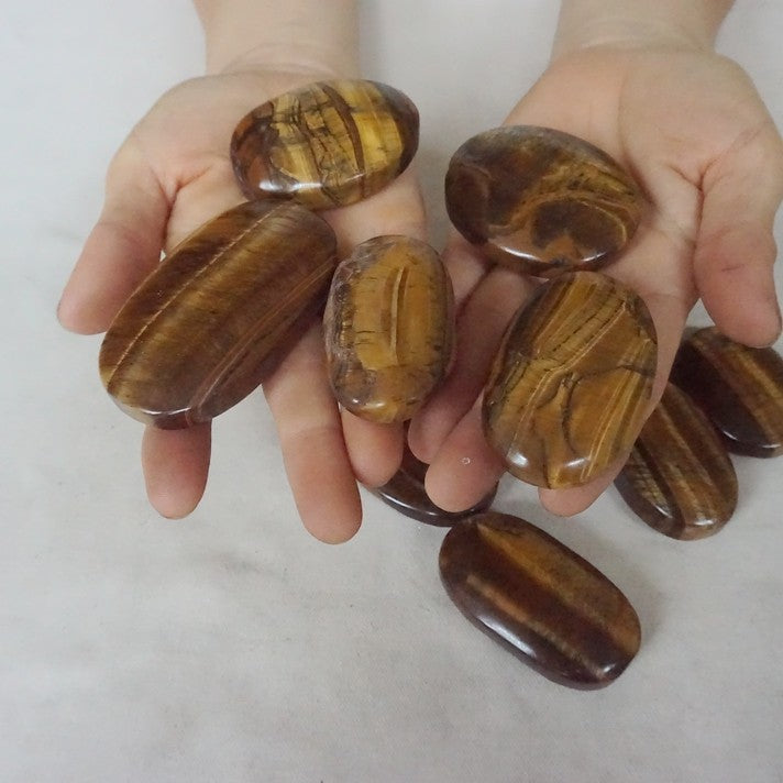 4.4LB 34Pcs Natural Yellow Tiger Eye Quartz Crystal Palm Tumbled Stones Healing Bulk