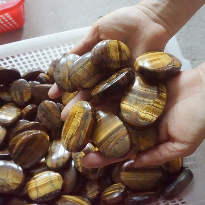 4.4LB 34Pcs Natural Yellow Tiger Eye Quartz Crystal Palm Tumbled Stones Healing Bulk