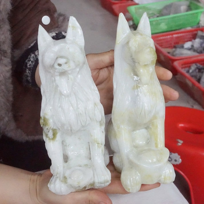 19.4LB 5Pcs Natural Serpentine Jade Xiuyu Crystal Wolf Carved Liaoning China