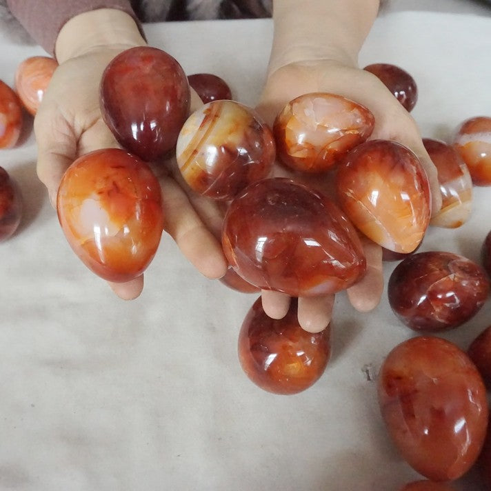 5KG 11LB 30Pcs Natural Red Carnelian Agate Quartz Crystal Egg Carved Polished Healing