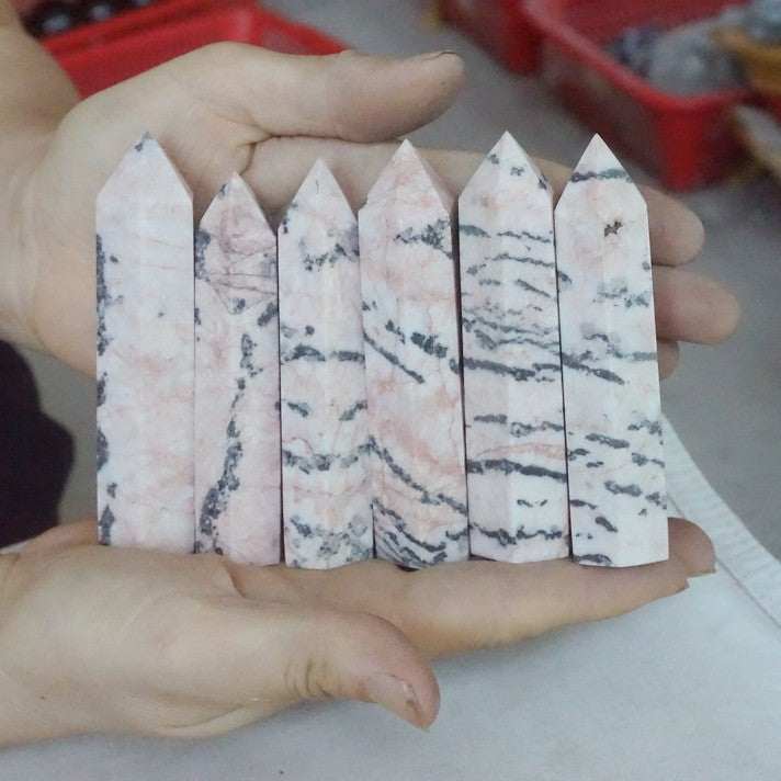 4.4LB 2kg 25Pcs Natural Pink Zebra Rock Jasper Crystal Point Tower Healing Sinkiang
