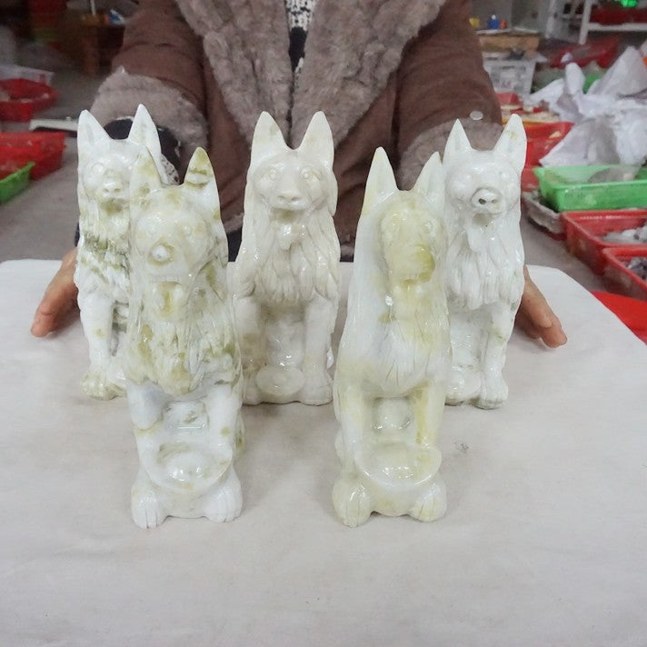 19.4LB 5Pcs Natural Serpentine Jade Xiuyu Crystal Wolf Carved Liaoning China