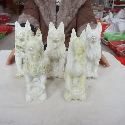 19.4LB 5Pcs Natural Serpentine Jade Xiuyu Crystal Wolf Carved Liaoning China