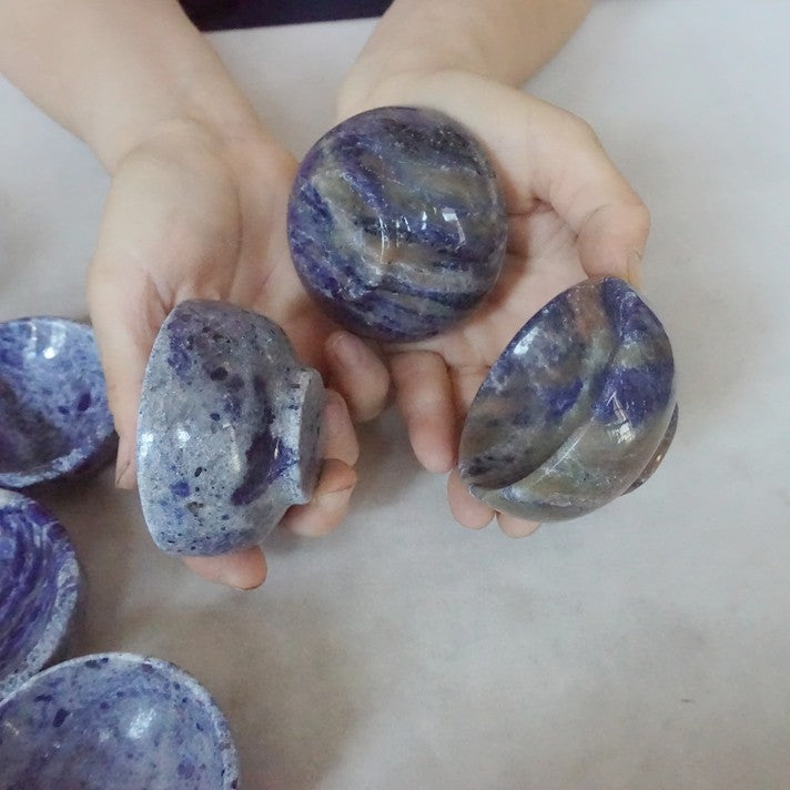 10Pcs 3.3LB Natural Blue Sodalite Stone Quartz Crystal Bowl Carving Healing wholesales