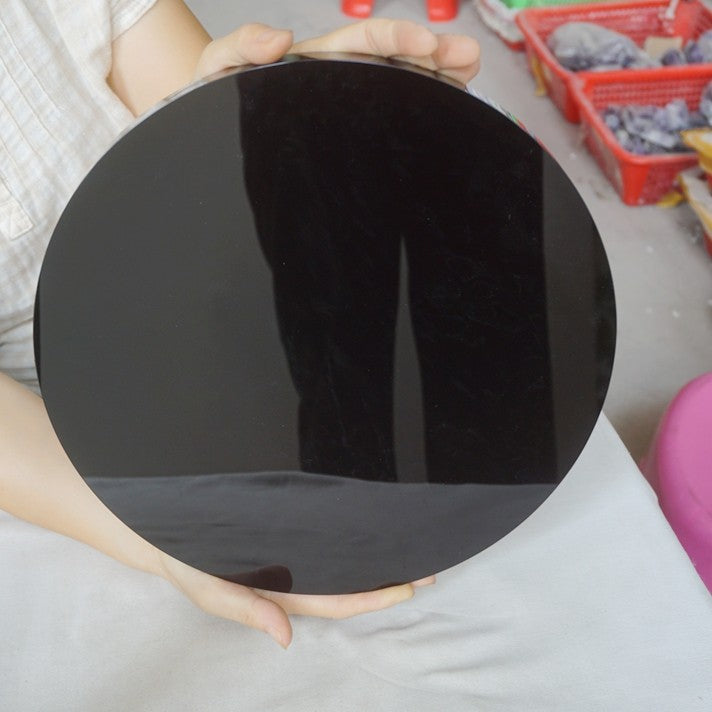 7.6LB 11.6" Big Natural Obsidian Quartz Crystal Mirror Disc Carving Healing 30cm
