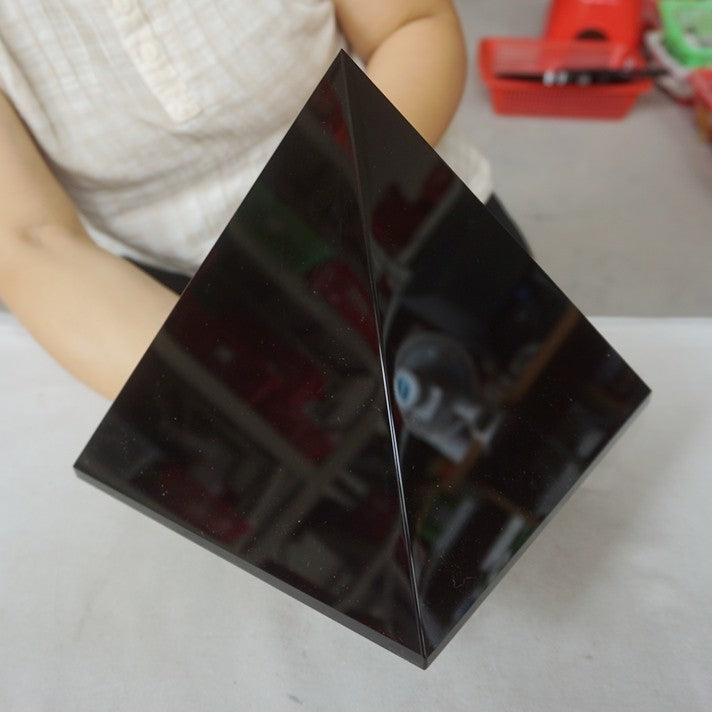 14.9LB 7.7" Natural Reiki Energy Charged Black Obsidian Pyramid Crystal Healing