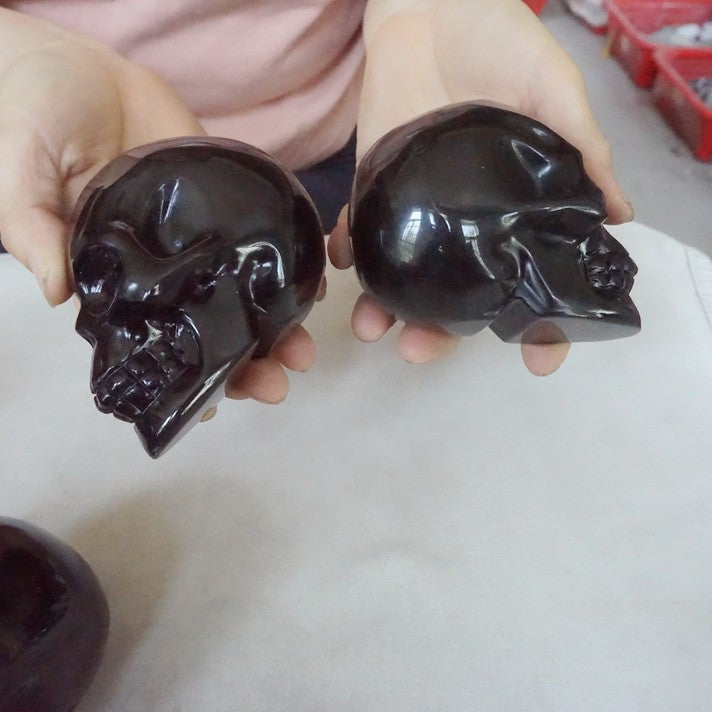 10Pcs 11LB Natural Black Obsidian Quartz Crystal Skull Head Carving Healing 10cm
