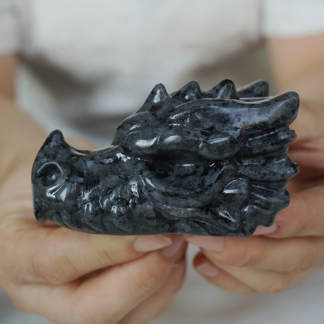10Pcs 1.8KG 4LB Natural Flashy Larvikite Labradorite Crystal Dragon Head Carving 8cm