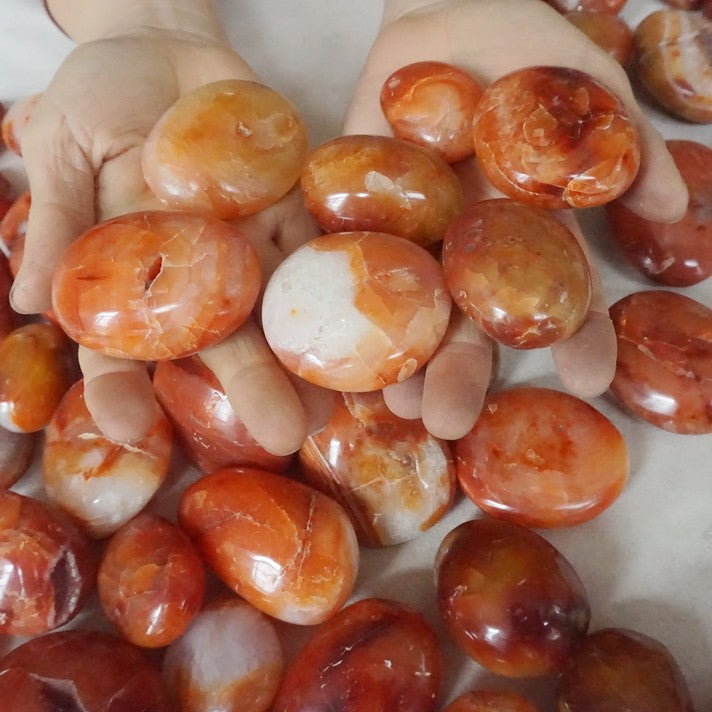 5KG 11LB 70Pcs Natural Red Carnelian Agate Crystal Palm Stone Polished Healing