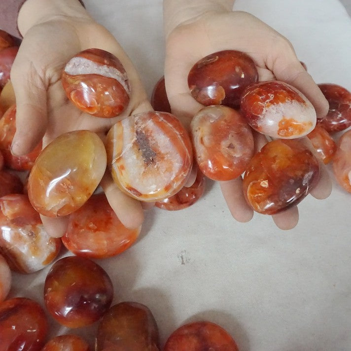5KG 11LB 70Pcs Natural Red Carnelian Agate Crystal Palm Stone Polished Healing