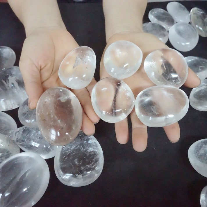 11LB 40Pcs Natural White Clear Quartz Crystal Palm Tumbeld Stone Healing