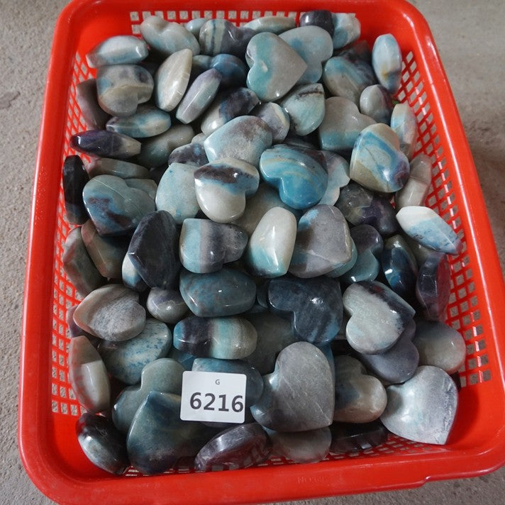20Pcs 2Kg 4.4LB Natural Rare Trolleite Stone Crystal Heart Mineral Halsjober Carving Wholesales Lot Blue Rock