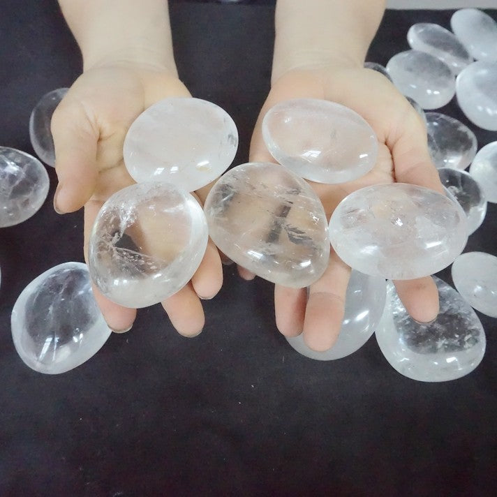 11LB 40Pcs Natural White Clear Quartz Crystal Palm Tumbeld Stone Healing