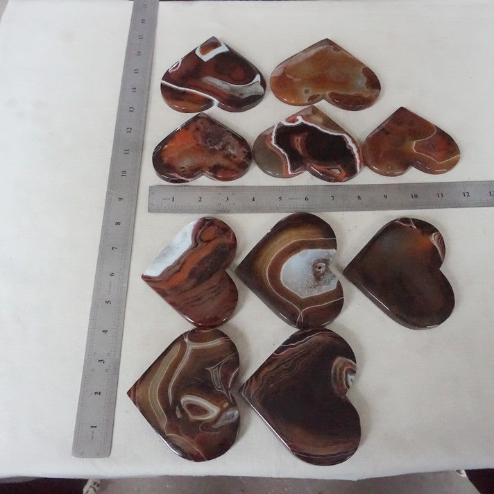 2KG 4.4LB 10Pcs Natural Banded Carnelian Agate Crystal Geode Heart Carved Healing