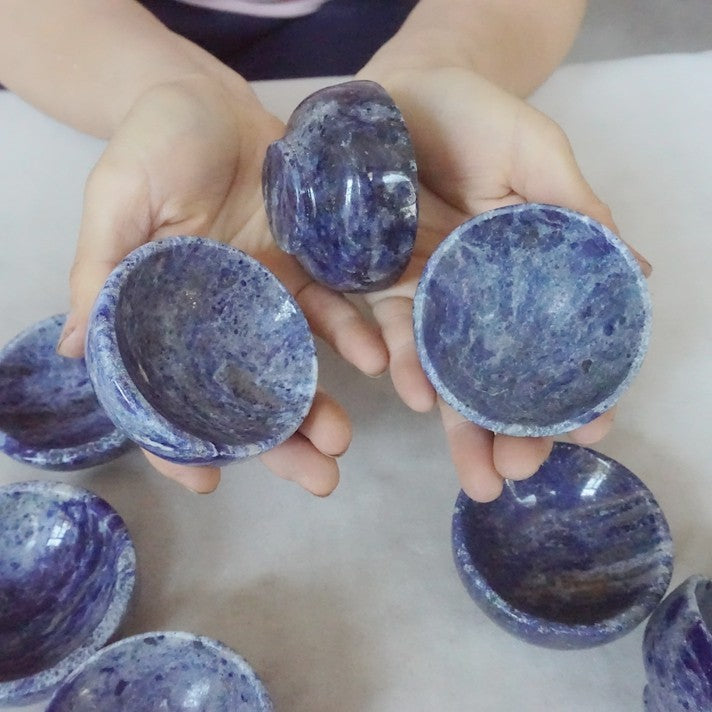 10Pcs 3.3LB Natural Blue Sodalite Stone Quartz Crystal Bowl Carving Healing wholesales