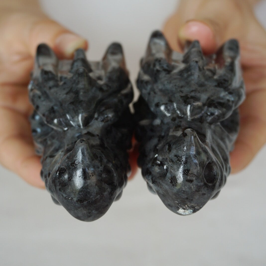 10Pcs 1.8KG 4LB Natural Flashy Larvikite Labradorite Crystal Dragon Head Carving 8cm