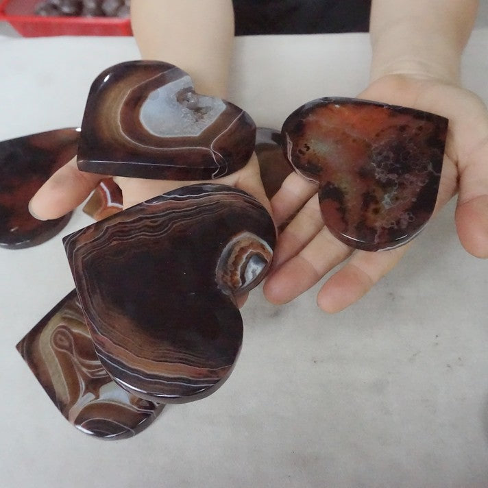 2KG 4.4LB 10Pcs Natural Banded Carnelian Agate Crystal Geode Heart Carved Healing