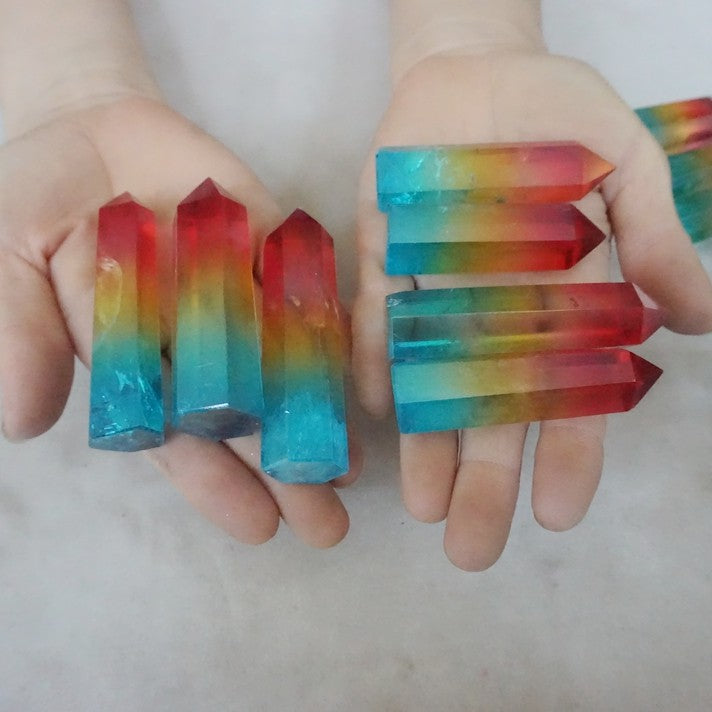 40Pcs 2KG 4.4LB Aqua Aura Rainbow Quartz Crystal Point Tower Titanium Coating Healing