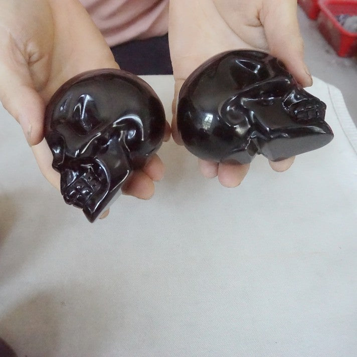 6.8LB 10Pcs Natural Black Obsidian Quartz Crystal Skull Head Carving Healing 8cm