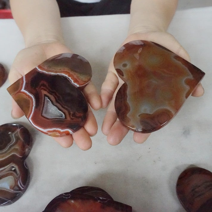 2KG 4.4LB 10Pcs Natural Banded Carnelian Agate Crystal Geode Heart Carved Healing