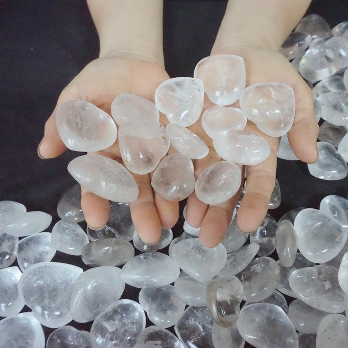 11LB 160Pcs Natural White Clear Quartz Crystal Heart Palm Tumbled Stone Healing